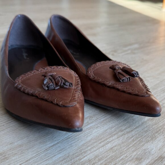 Vintage Eddie Bauer Leather Flats - Pointed-Toe Loafers with Tassels - Sz 8 - - Picture 6 of 10